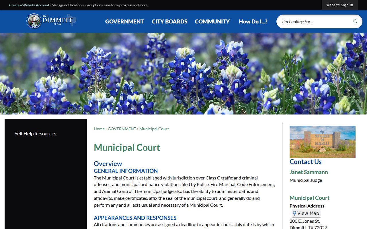 Castro County municipal warrant Dimmitt Municipal Court contact