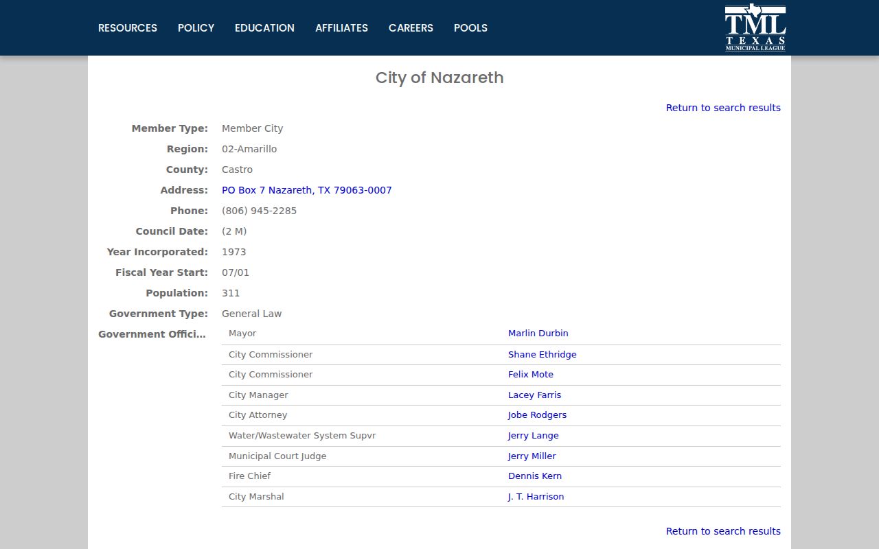 Nazareth warrant records municipal directory entry